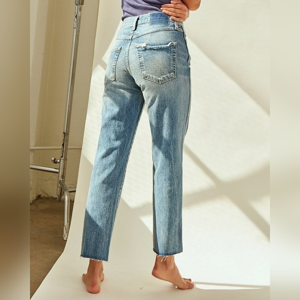 AMO Denim Loverboy in Loved Bliss Light Wash High Waist Blue Jeans Size …